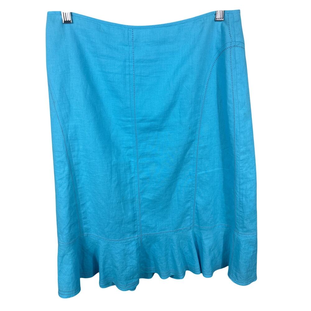 Sag Harbor Linen Blend Skirt Women 12 Blue Excellent Ruffle Hem Midi T63053KH